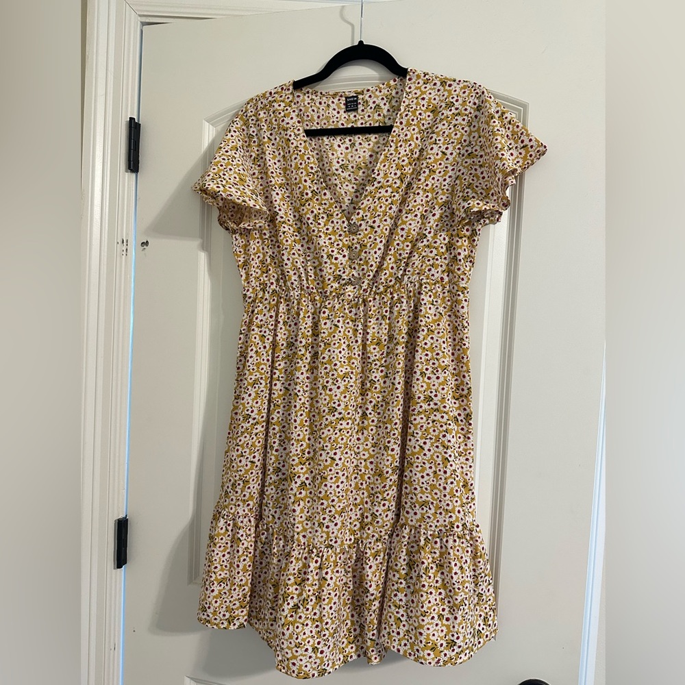 SHEIN Yellow Floral Flutter Dress